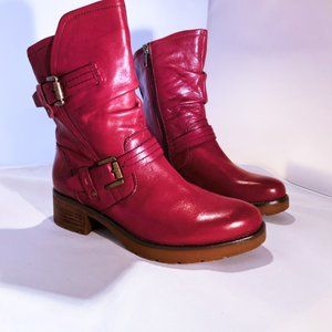 Earth deep red/cranberry leather moto boots